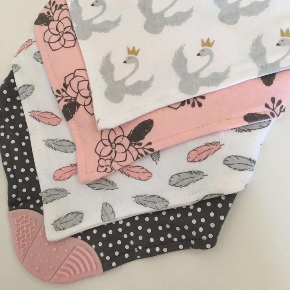 Baby Bandana Bibs - 4 Pack Yoga Sprout Soft Absorbent Bonus Teether NEW